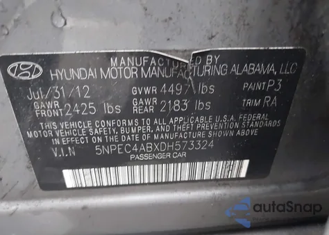 2013 Hyundai Sonata Limited 2.0T z USA, uszkodzony, nr VIN 5NPEC4ABXDH573324